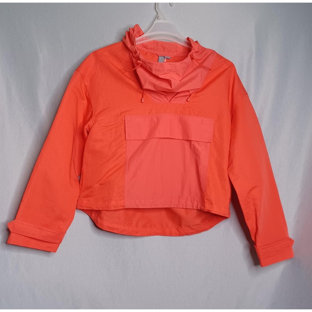 Sweaty Betty Jacket Womens Medium Orange Hooded Cropped Pullover Windbreaker